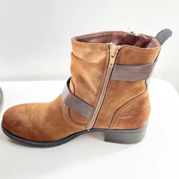 Stylish Tan Ankle Boots with Zipper and Buckle - Picture 5 of 10